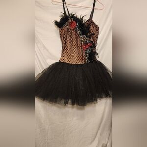Black Tulle Ballet Tutu Dress with Red Floral Appliqué